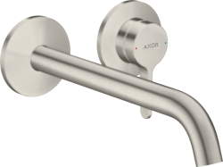 Смеситель для раковины/умывальника Axor One, однорычажный, с рычаговой рукояткой, настенный/встраиваемый, скрытого монтажа, фиксированный излив, длина излива 22 см, керамический, латунь, цвет под сталь, незапираемый сливной набор