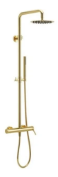 Душевая система Excellent Pi Rain, настенная, 910-1530 мм, цвет золото, комплект: однорычажный смеситель/тропический душ (с верхней лейкой)/лейка/стойка/шланг, латунь, наружного монтажа