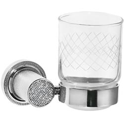Стакан Boheme Royal Cristal, с держателем, настенный, латунь/сталь/стекло, форма округлая, для зубных щеток в ванную/туалет/душевую кабину, цвет хром
