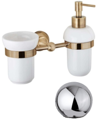 Стакан с дозатором для жидкого мыла Cezares APHRODITE, настенный, латунь/керамика, форма округлая, для зубных щеток/мыла в ванную/туалет/душевую кабину, цвет хром