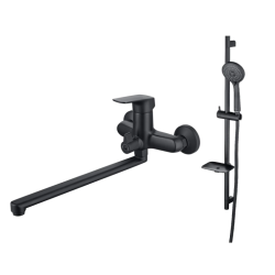 Комплект Aquatek Вега 2 в 1 смеситель для ванны (излив 320 мм)/душевой гарнитур, цвет черный матовый, однорычажный, латунь/нержавеющая сталь