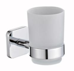 Стакан с держателем Ekko, настенный, цвет-хром, металл/стекло, форма округлая, для душа/ванны/зубных щеток, в ванную комнату