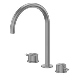 Смеситель для раковины/умывальника ABBER Wasser Kreis 316 на 3 отверстия, двухвентильный, длина излива 177 мм, керамический, нержавеющая сталь, цвет оружейная сталь брашированная