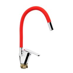 Смеситель для кухни/мойки Accoona, однорычажный, поворотный/гибкий, керамический, длина излива 140 мм, цинк, цвет красный/хром