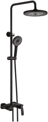 Душевая система ROSE, высота 820/1450 мм, цвет черный матовый, комплект: однорычажный, смеситель с изливом/тропический душ (с верхней лейкой)/стойка/лейка/шланг, наружного монтажа
