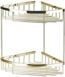 Полка угловая Art&Max, настенная, двухярусная, латунь/латунная, форма округлая, подвесная в ванную/туалет/душевую кабину, цвет золото