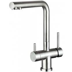 Смеситель для кухни Florentina Арес, однорычажный, поворотный, керамический, с высоким изливом Г-образной формы, высота излива 29,4 см, нержавеющая сталь, с подключением к фильтру чистой воды, цвет нержавеющая сталь