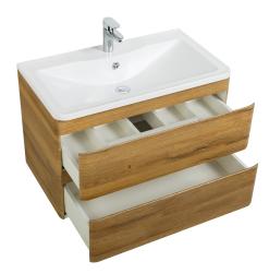 Тумба под раковину BelBagno Albano 90, 90х45х53 см, подвесная, 2 выкатных ящика, МДФ, цвет: деревенский дуб, шкафчик навесной, механизм доводчика, прямоугольная