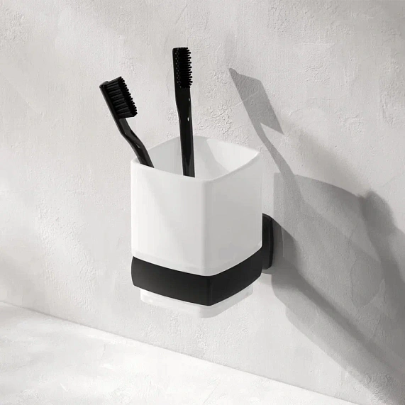 Стакан AM.PM Gem с настенным держателем, цвет черный, настенный, металл/стекло, для душа/ванны/зубных щеток, в ванную комнату