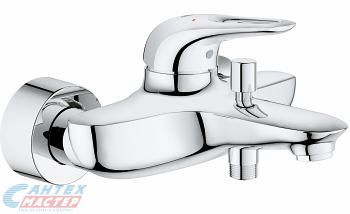 Смеситель для ванны/душа Grohe Eurostyle однорычажный, керамический, настенный, излив фиксированный 201 мм, латунь, цвет хром, короткий, универсальный, горизонтальный, рычажный, кран, комплект, сантехника, размер, характеристики, высота, расстояние
