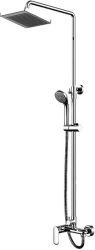 Душевая система Bravat Opal, высота 1376 мм, цвет хром, комплект: однорычажный смеситель/тропический душ (с верхней лейкой)/стойка/лейка/шланг, наружного монтажа