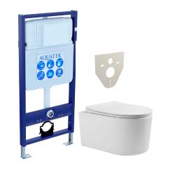 Комплект унитаза с инсталляцией Aquatek Мия (Сет) c сиденьем микролифт, безободковый, без кнопки, без крепления