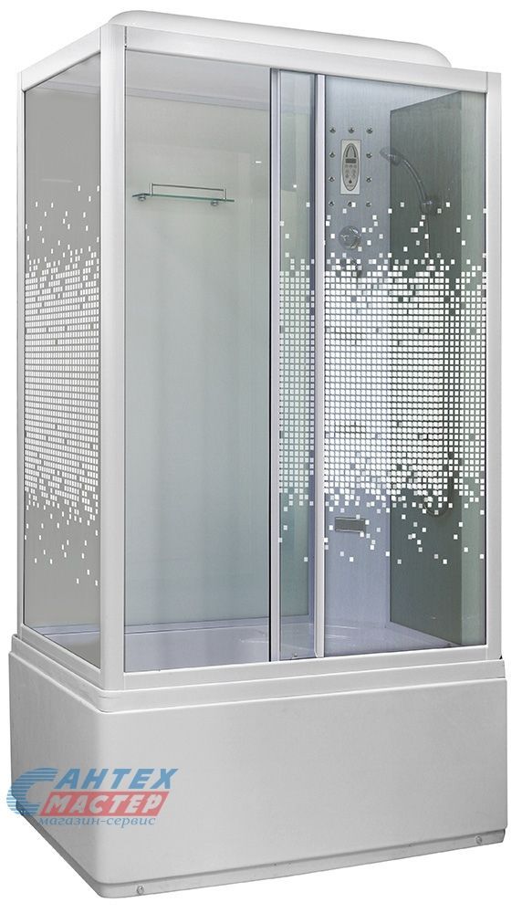 Душевая кабина 80х120х220 см Niagara Ultra (правая) поддон высокий, прямоугольная, дверцы прозрачные мозаик, заднее стекло белое, с верхним душем, с гидромассажем, с сиденьем, электронная, смеситель, профиль, прозрачное стекло, белая, закрытая
