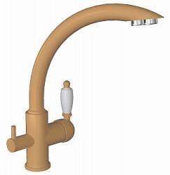 Смеситель для кухни/мойки Flortek Шале FK, с подключением фильтра питьевой воды/биканальный, однорычажный, керамический картридж, с поворотным изливом, высокий, длина излива 222 мм, латунь, цвет капучино