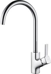 Смеситель для кухни/мойки D&K Rhein.Dusseldorf, однорычажный, высокий, керамический, с поворотным изливом, длина 20,8 см, латунь, цвет хром, кухонный