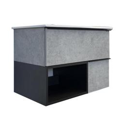 Тумба с раковиной Comforty Франкфурт 75, 75х56х46,5 см, подвесная, 2 выдвижных ящика/открытая полка, ЛДСП, прямоугольная, цвет- светлый бетон/раковина COMFORTY 75E,  прямоугольная, цвет белый, встраиваемая