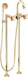 Смеситель для ванны/душа Cezares Aphrodite, напольный, двухвентильный, поворотный, длина 255 мм, керамический, латунь, цвет золото 24 карат