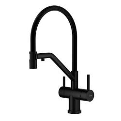 Смеситель для кухни/мойки Splenka S70.62.06 с подключением фильтра, однорычажный, поворотный/гибкий, керамический, излив 225 мм, высота излива 195 мм нержавеющая сталь/силикон, цвет черный