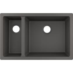 Мойка кухонная Hansgrohe 180/450, S51, S510-U635, две чаши 71х45х20,5 см, встраиваемая снизу/под столешницу, искусственный гранит, прямоугольная, цвет серый камень, без отверстия под смеситель