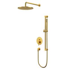Душевая система встраиваемая Whitecross Y, цвет брашированное золото, комплект: однорычажный смеситель/тропический душ (с верхней лейкой)/штанга/лейка/держатель лейки/шланг, латунь, скрытого монтажа