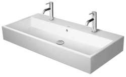 Раковина DURAVIT Vero Air WonderGliss 100х47х17 см, подвесная, прямоугольная, санфарфор, шлифованная, цвет белый, 2 отверстия под 2 смесителя, антигрязевое покрытие, слив/перелив