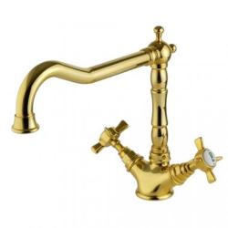 Смеситель для кухни/мойки Migliore Princeton, двухвентильный, керамический, с поворотным изливом, длина излива 292 мм, латунь, цвет золото