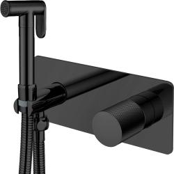 Смеситель с гигиеническим душем Boheme Stick, встраиваемый, однорычажный, керамический, без излива, с гибким шлангом/лейкой, латунь, цвет черный матовый