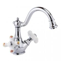 Смеситель для биде Migliore Provance, двухвентильный, поворотный, длина 190 мм, керамический, латунь, цвет хром/белый с декором