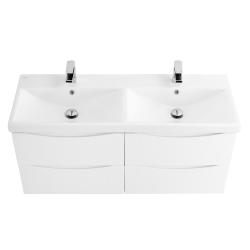 Тумба под двойную раковину BelBagno Marino-Cer 120, 100х45х55 см, подвесная, 4 выкатных ящика, МДФ, цвет: белый глянцевый, шкафчик навесной, механизм доводчика, прямоугольная