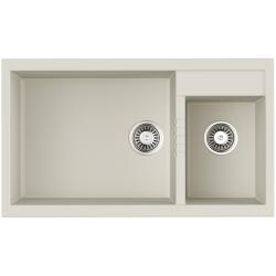 Мойка кухонная Omoikiri Tedori 86-2-LB-WH, две чаши, 50х86 см, врезная, из искусственного гранита (Tetogranit), прямоугольная, цвет белый, без отверстия под смеситель, без крыла, слив-перелив, врезная в столещницу, для кухни