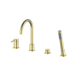 Смеситель для ванны/душа Oliveeka Y Line на борт ванны, однорычажный, поворотный, длина 182 мм, керамический, латунь, цвет золото матовое