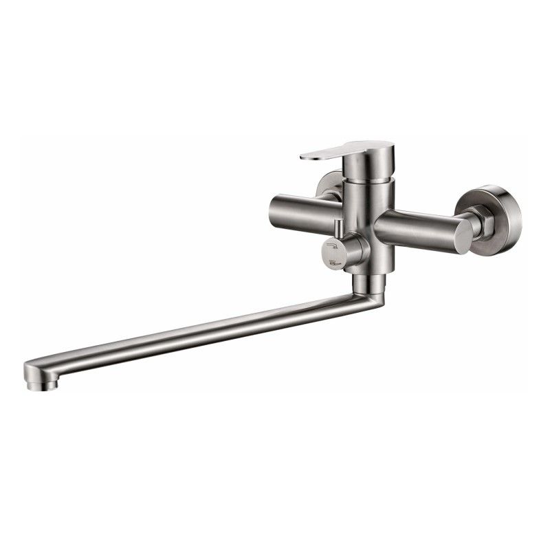 Смеситель для ванны/душа HAIBA однозахватный, хромированный, настенный, излив длинный 417 мм, поворотный, латунь, цвет серый