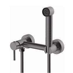 Смеситель с гигиеническим душем Splenka S99.51.07, настенный, однорычажный, керамический, без излива, с гибким шлангом/лейкой, латунь, цвет серый