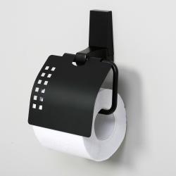 Держатель для туалетной бумаги WasserKRAFT Abens, с крышкой, настенный, цвет: черный, металлический, для туалета/ванной/ванной комнаты, бумагодержатель