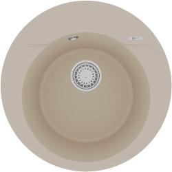 Мойка кухонная Lemark SULA 500, 50х50х19,7 см, врезная, кварцгранит, круглая, цвет бежевый, без отверстия под смеситель, без крыла, слив-перелив, врезная в столещницу, для кухни