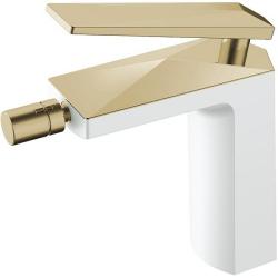 Смеситель для биде Boheme Venturo, однорычажный, неповоротный, керамический, длина излива 135 мм, латунь, цвет белый/золото