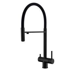 Смеситель для кухни/мойки Wesnaart EKO EKO05-160MatBlack двухрычажный, с подключением фильтра, с гибким изливом, излив 230 мм, нержавеющая сталь, цвет черный/черный, на мойку, керамический, кухонный