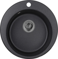 Мойка EMAR Ø47,5, врезная, из кварцевой крошки, круглая, цвет морион, с отверстием под смеситель, слив-перелив, без крыла, для кухни