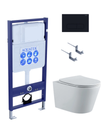 Комплект унитаза с инсталляцией Aquatek Вега (Сет) c сиденьем микролифт, с клавишей смыва (кнопкой, клавишей двойного смыва) черная, комплект крепления (KKI-0000002)