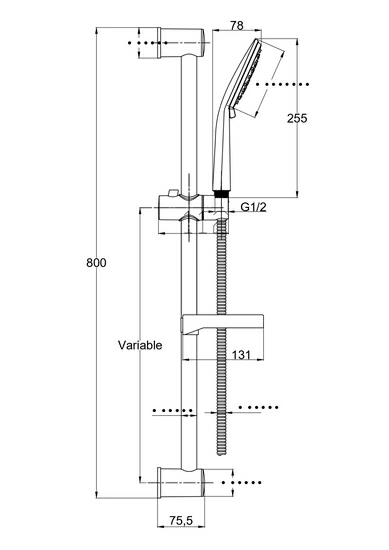 Душевой гарнитур Cersanit LARA, высота 800 мм, цвет хром, комплект: лейка/шланг/штанга/мыльница, без смесителя