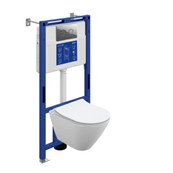Комплект унитаза с инсталляцией Cersanit CITY SMART DPL EO slim инсталляция AQUA 50 PRIME P кнопка ACCENTO CIRCLE пластик хром глянцевый LP