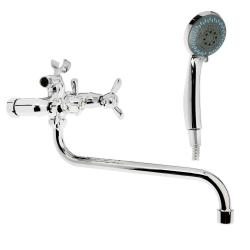 Смеситель для ванны/душа Accoona, настенный, двухвентильный, поворотный, керамический, длина излива 300 мм, латунь, цвет хром