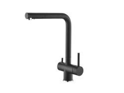 Смеситель для кухни ALVEUS AQUILA G91 CARBON двухрычажный, поворотный, керамический, с высоким вращающимся изливом, высота излива 27,6 см, латунь, покрытие гранит, цвет карбон, с подключением к фильтру чистой воды