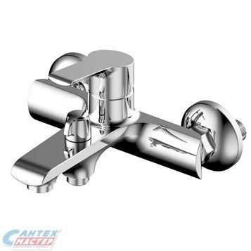 Смеситель для ванны/душа Zenta Фиеста однорычажный, керамический, настенный, излив фиксированный 164 мм, с гибким шлангом, душем/лейкой, латунь, цвет матовый хром, короткий, универсальный, горизонтальный, рычажный, кран, комплект, сантехника, размер