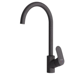 Смеситель для кухни/мойки Am.Pm Like однорычажный, поворотный, керамический, с высоким изливом, длина 203 мм, латунь, цвет элегантный черный