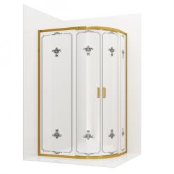 Душевой уголок Ambassador Royal, 120х80 см, без поддона, ассиметричный, пристенный, стекло белое с рисунком, (без сифона) без крыши, раздвижной, стеклянный, пластиковый, алюминиевый профиль (золото)