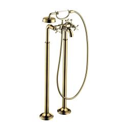 Смеситель для ванны Axor Montreux напольный, двухвентильный, с крестообразными рукоятками, неповоротный, латунный, длина излива 23,4 см, керамический, цвет полированная медь, с душевым шлангом/держателем/лейкой