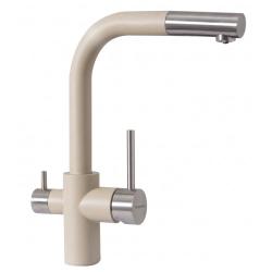 Смеситель для кухни Florentina Кристалл, однорычажный, выдвижной, керамический, с высоким изливом, высота излива 30,8 см, латунь, цвет бежевый, с подключением к фильтру чистой воды