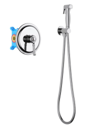 Смеситель с гигиеническим душем Aquatek Классик встраиваемый, однорычажный, керамический, без излива, с гибким шлангом/лейкой, латунь, цвет хром