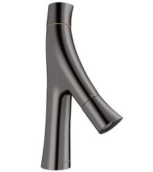 Смеситель для раковины Axor Starck Organic 80, двухвентильный, фиксированный излив, длина излива 11,6 см, керамический, латунь, цвет: полированный черный хром, с незапираемым сливным набором